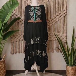 Avenuology Tier Embroidered Black Maxi Dress